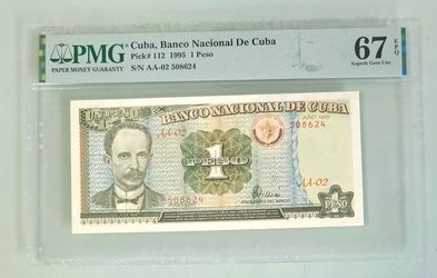 1 peso 1995 cuba jose marti pmg 67