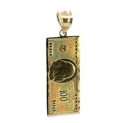 Men’s Woman’s 10k Yellow Gold 1.5” Inch $100  Hundred Dollar Bill Charm Pendant For Necklace GP3124500
