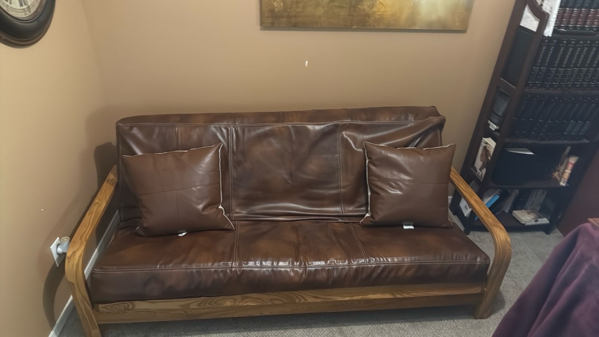 Real Wood Futon With Large Mattress And Leather Cover