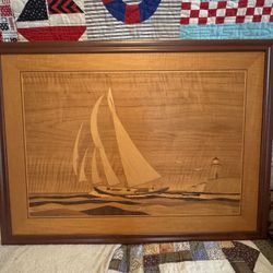 Sail Boat Inlaid Wood Picture