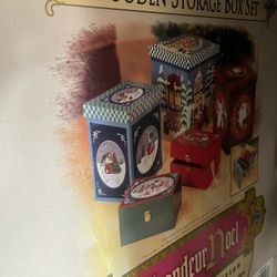 New In Box Painted Wooden Christmas Storage Boxes