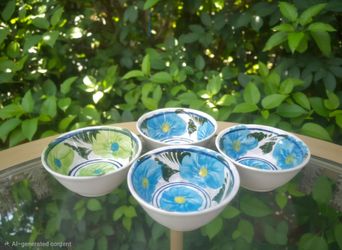 Hand-Painted Ceramic Floral Bowls Set of 4
