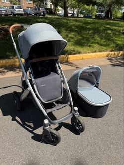 Uppababy Vista Stroller with Bassinet Blue Melange