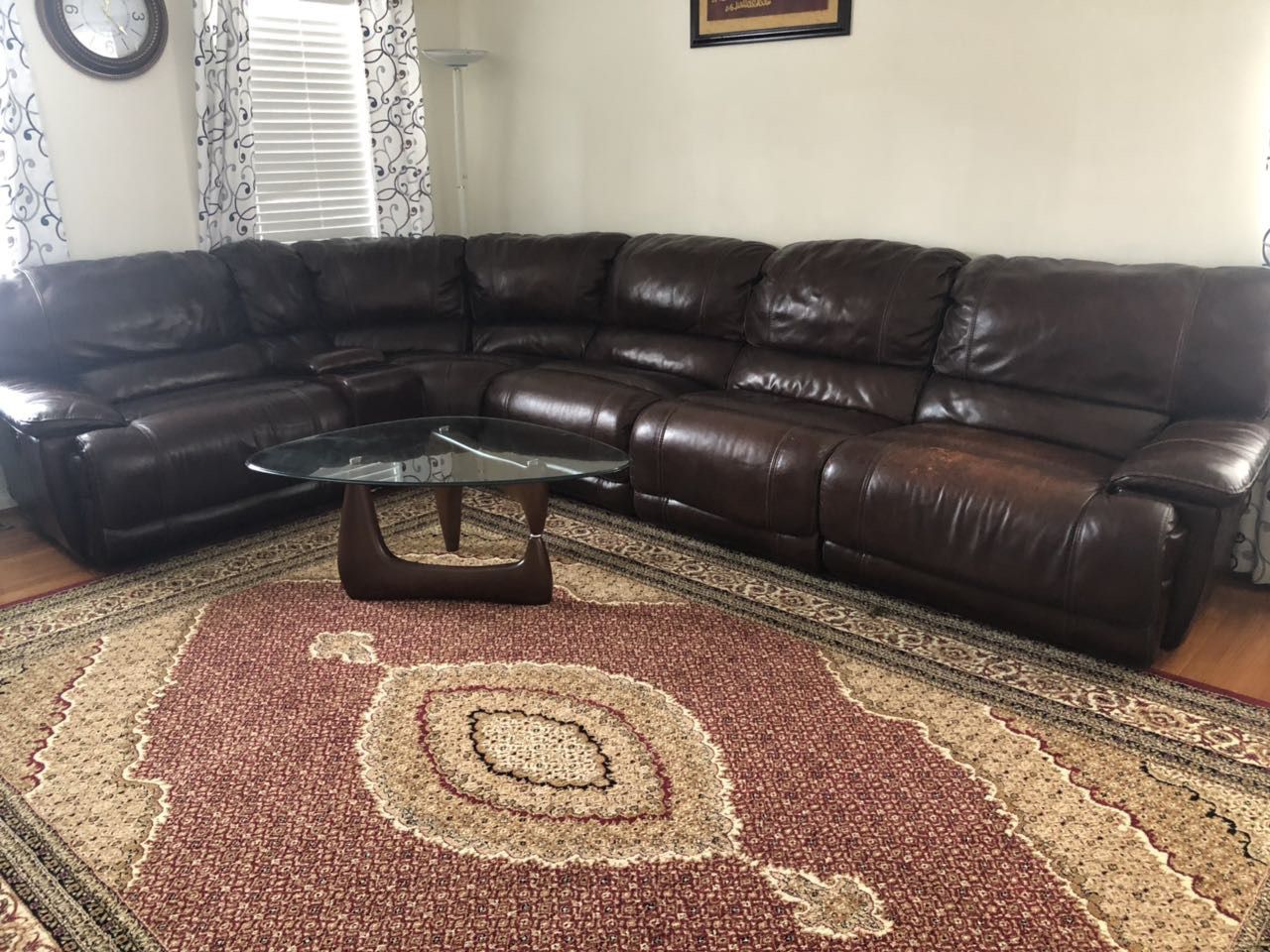 Sectional recliner sofa set with coffee table and 2 side tables