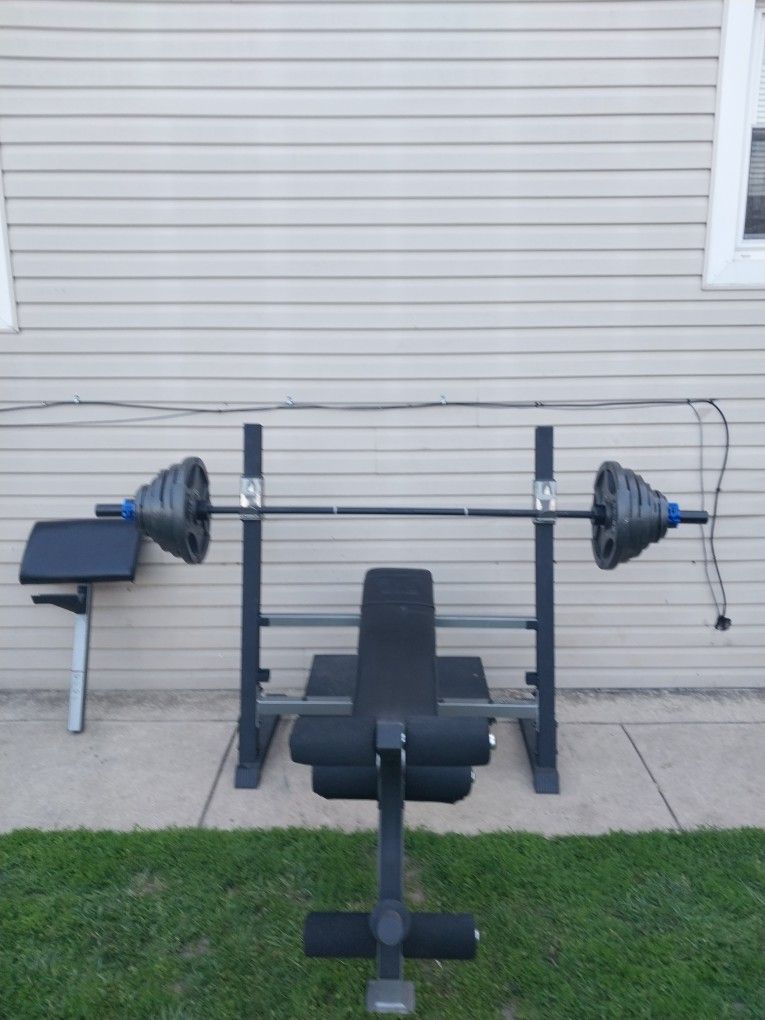 HEAVY DUTY OLYMPIC BENCH /7FT BAR /WEIGHTS /CLAMP