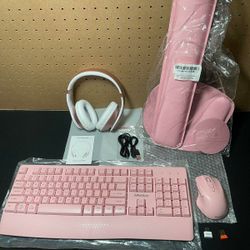 Wireless Keyboard + Mouse, Wireless Headphones + Wrist Rest, Mouse Pad, And Cup Pad Bundle
