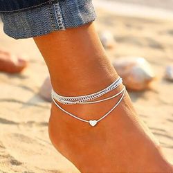 Silver Color Heart Anklet
