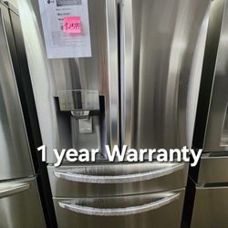 30 Cu Ft 4 Door French Door Refrigerator Full  Convert Drawer Smart Cooling And Craft Ice Print Proof Stainless Steel 