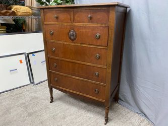 Antique Ornate Floral Tallboy Rolling 6-Drawer Dresser