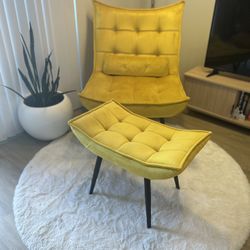 Mustard Velvet Chair + Ottoman - Excellent Condition 