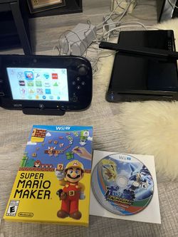 Nintendo Wii U 32gb console black with hookups Mario kart 8, Pokkén Tournament, super Mario maker games 