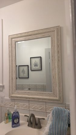 Whitewashed Wood Framed Wall Mirror