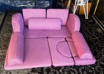 12 Piece Modular Kids Play Couch Foam Sofa have pink and blue Navy and gray