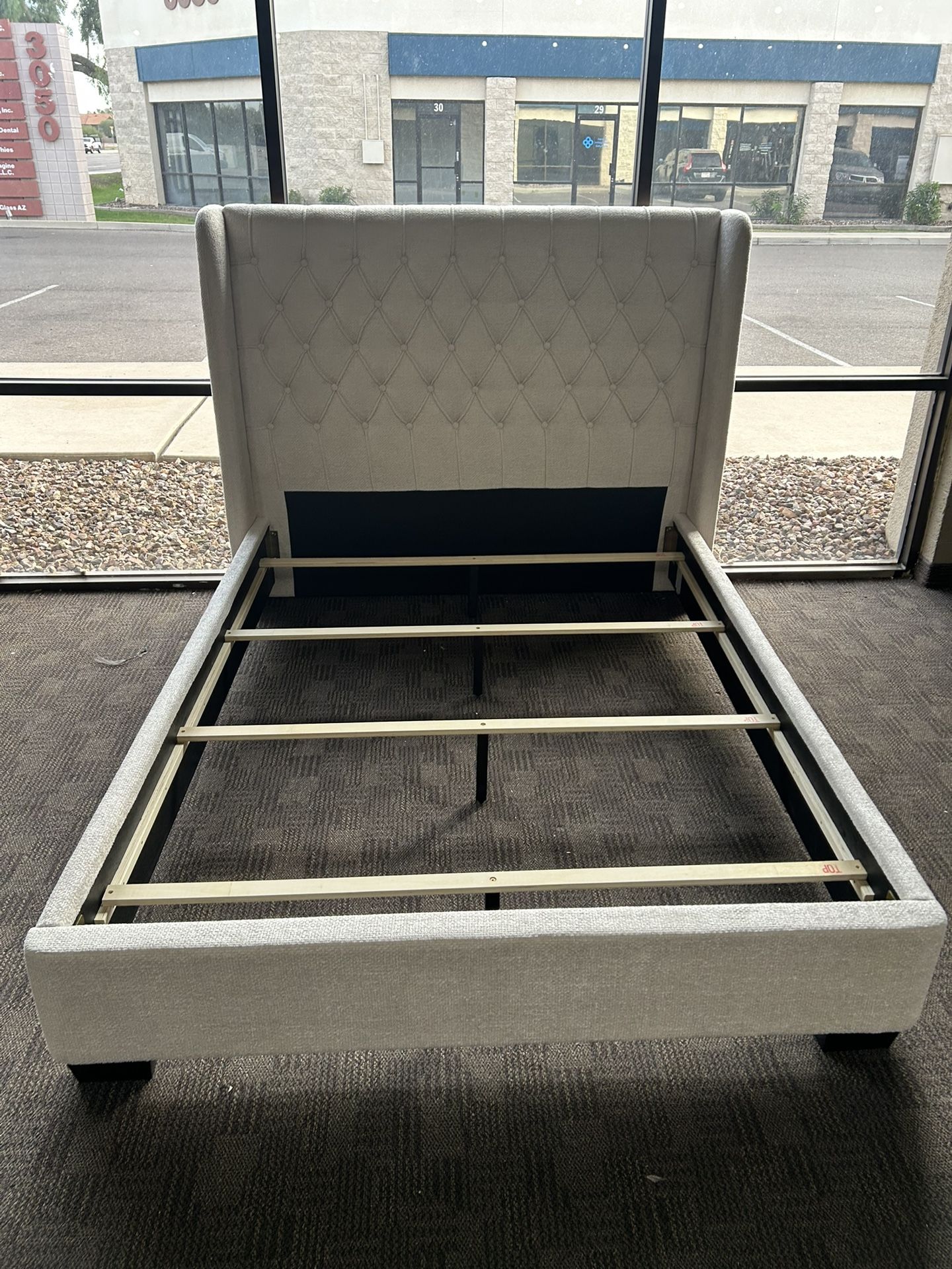 Stunning Cream Linen Queen Bed Frame