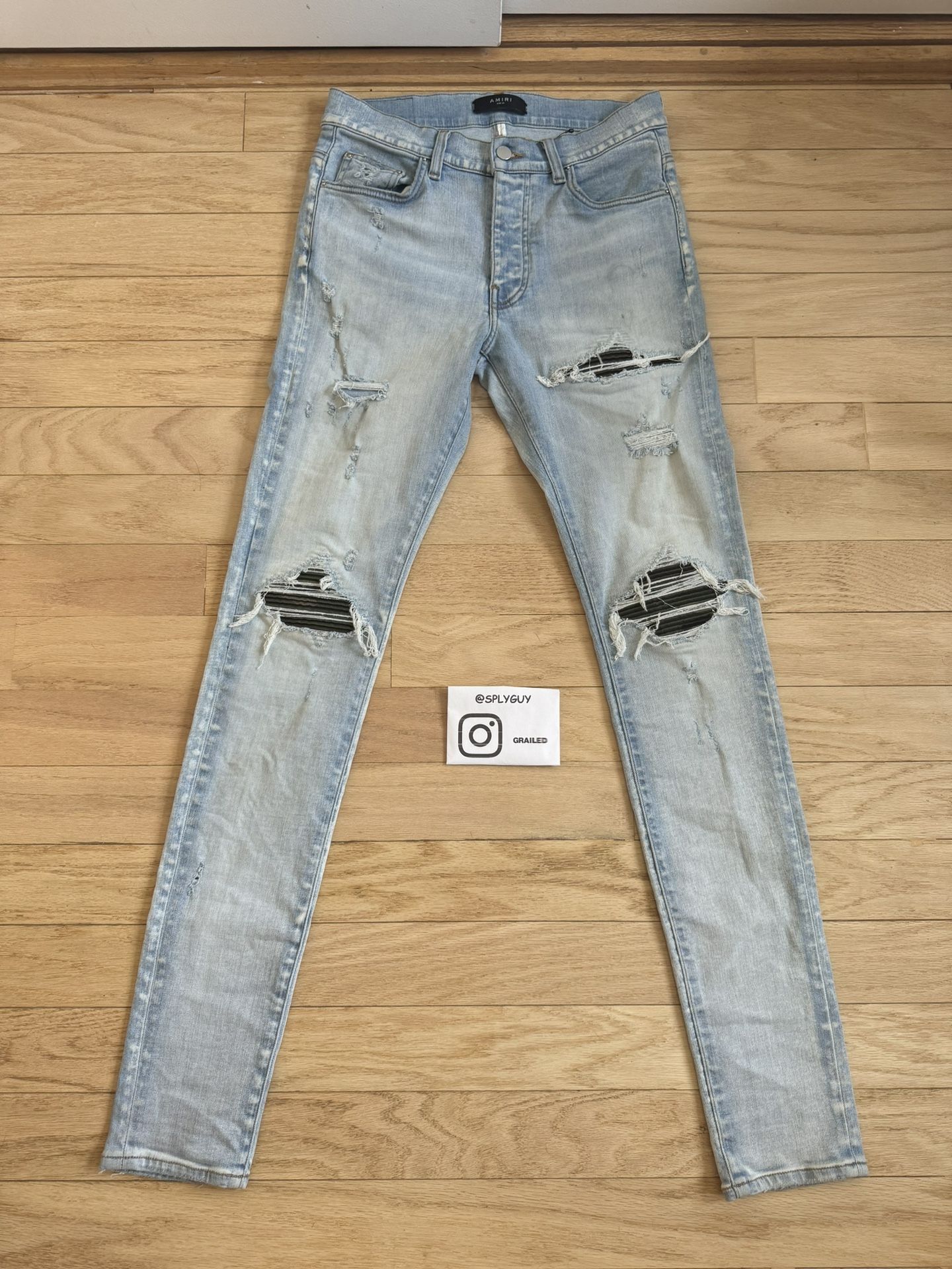 Amiri MX1 Camo Patch Jeans Light Indigo sz 31