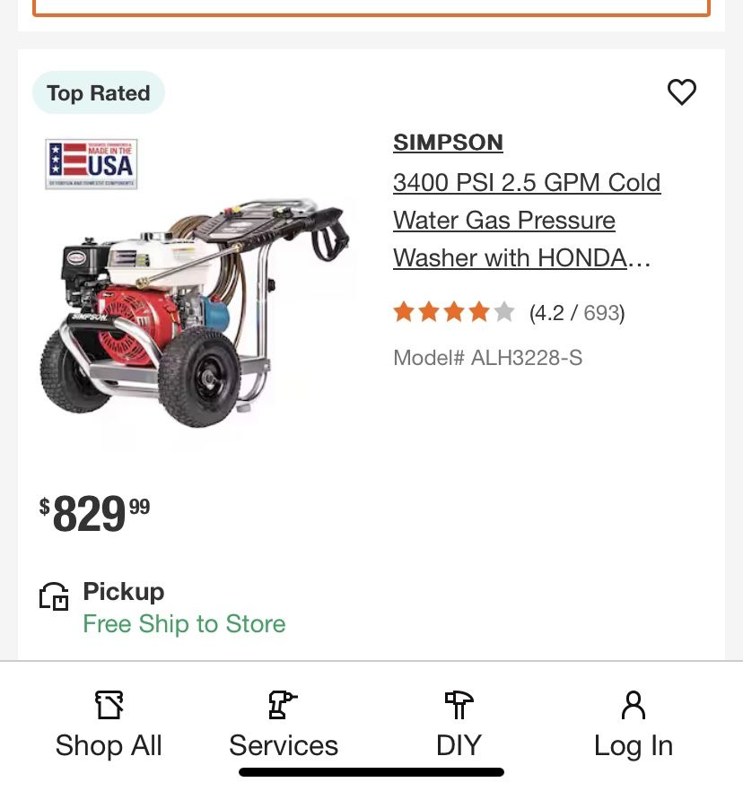 Simpson/Honda Motor Gas Pressure Washer