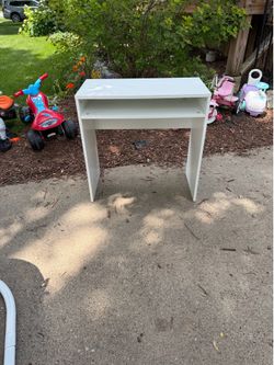 White Wooden Side Table or Desk, with Shelf, 30 wide, 15 deep, 30 hi, $20