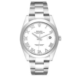 *2025 Men's Rolex 41mm DateJust II Stainless Steel Watch with White Roman Dial and Smooth Bezel. (Pre-Owned Box/Card 126300)