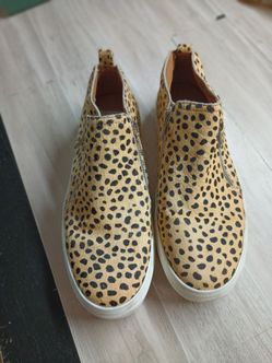 Dolce Vita Women's Leopard Haircalf Leather Zip Slip-On Sneakers Size 8.5