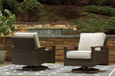 New outdoor Ashley swivel rocker club lounge chair set of 2 wicker patio furniture set