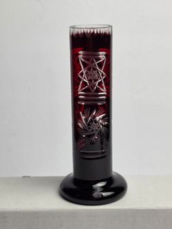 Czech Bohemian Vintage Ruby Red Cut to Clear 6.5" Glass Bud Vase Crystal Hob Star