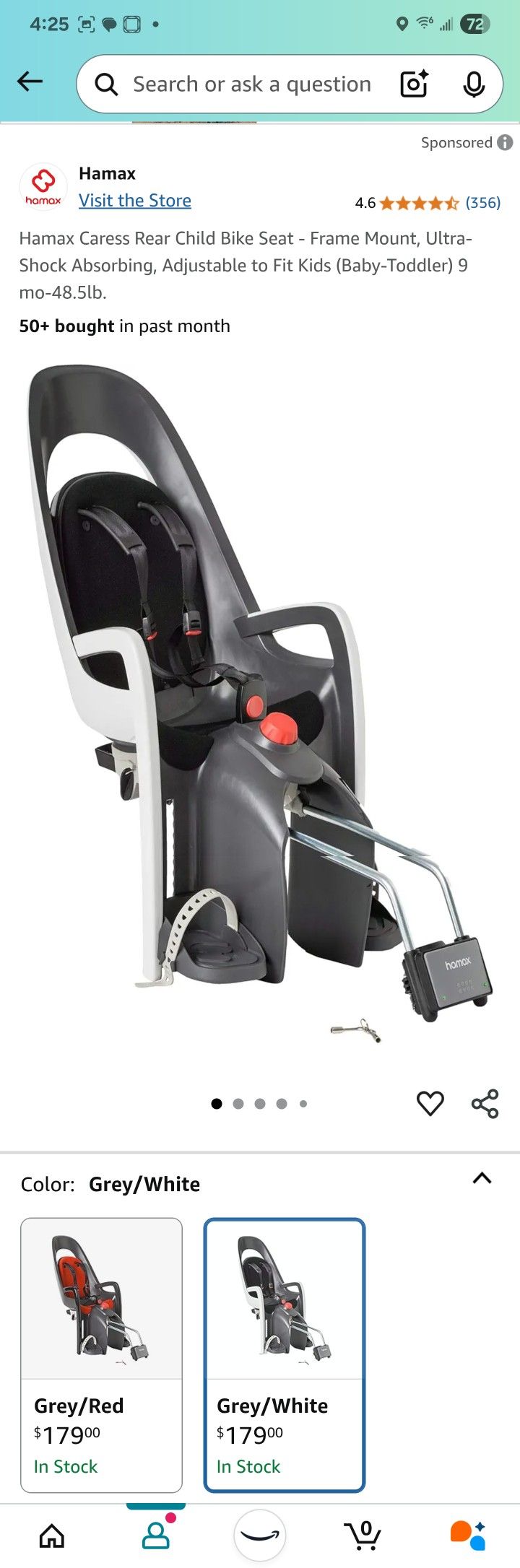 Hamax Caress Rear Child Bike Seat - Frame Mount, Ultra-Shock Absorbing, Adjustable to Fit Kids