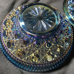 Vintage Indiana Glass carnival glass candy dish Windsor Pattern Aka Button and Cane pattern. 