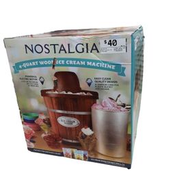 Nostalgia 4-qart Wood Icecream Machine Brown Small Kitchen Appliance