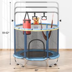 60" Trampoline for Kids, 5FT Kids Trampolines Indoor & Outdoor Toddler Trampolines with Enclosure Net, Adjustable Baby Trampoline Playset with No-Gap