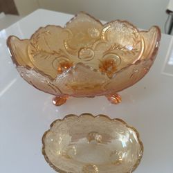 Antique Vintage Jeannette Floragold  Carnival Glass Bowls