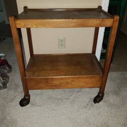 Mid-Century - Oak - Tea Cart with Drawer
