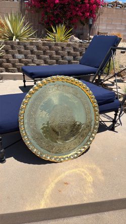 Antique Gold Brass 32” Round Middle Eastern/ India Hanging Serving  Platter