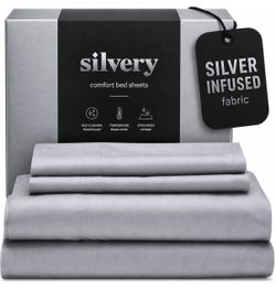 Silvery Silver Infused Bed Sheets Set - Ultra-Soft Temperature-Regulating Fabric with Self-Cleaning Technology™ that Stays Fresh 3X Longer for Hygieni