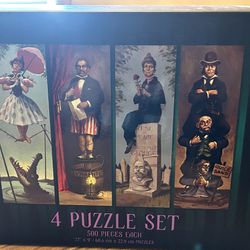 Disney World Parks The Haunted Mansion 4 Puzzle Set Stretching Room Portraits  Compete pieces in zip lock bags