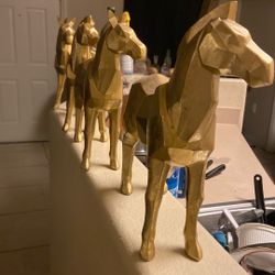 3 Piece Golden Horse Statues