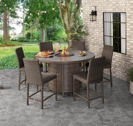 Agio McKinnon 7-Piece High Dining Set with Fire Table