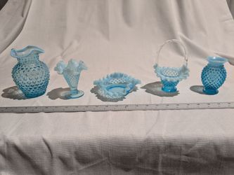 Fenton Blue Opalescent Hobnail Glass Set of 5