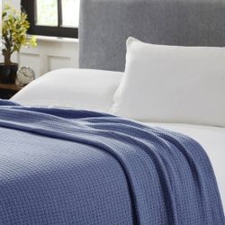  100% Cotton Waffle Weave Thermal Blanket - Denim Full and Queen 
