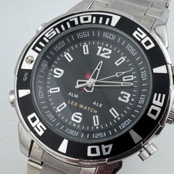 LED Digital Analog Quartz Watch Men Rotating Bezel Alarm Chrono New Battery 8.5"