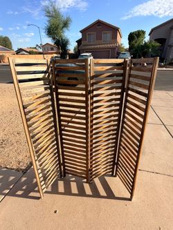 Folding Brown Wood Room Divider / Privacy Screen - 60” x 60”