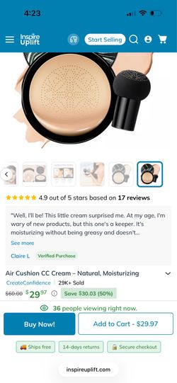 New Chafful 01 Ivory and 02 Natural CC Cream Foundation w/Cushion Brush
