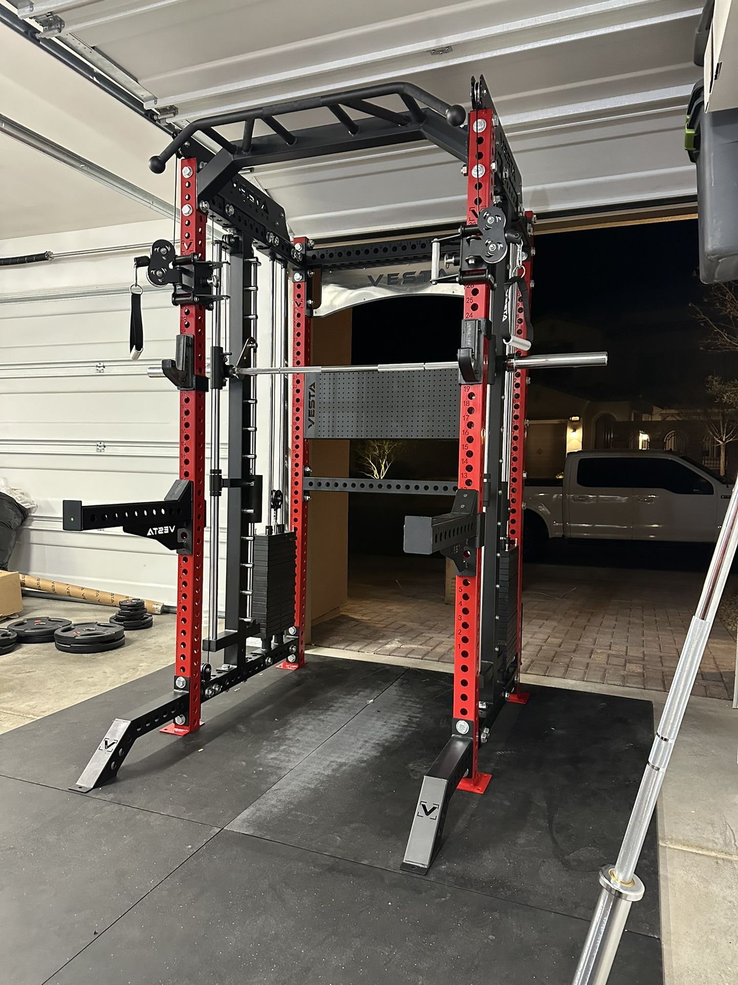 PRO SERIES Ultimate 3-1 Half Rack Functional Trainer w/Smith Machine Bar | 400lb Stack | Gym Equipment | Fitness | Commercial | Squat Rack
