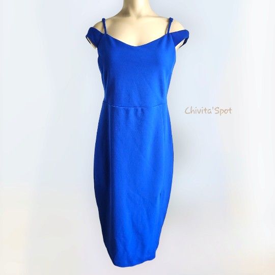 🆕️🏷Express Off Shoulder Cobalt Royal Blue CocktailDress Side Slit