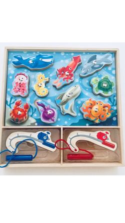 Melissa & Doug Catch & Count Wooden Fishing Game With 2 Magnetic Pole toy