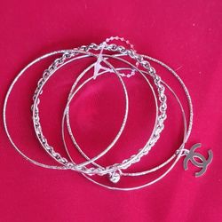 Silver Bangle Bracelet Set