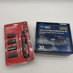 Tool Lot: Project Source 12V Cordless Drill Kit + CRAFTSMAN Ratcheting Screwdriver Set