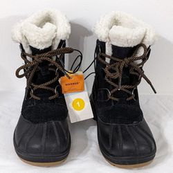  Cat & Jack Boys Black Kit Lace Up Waterproof Winter Boots, Size 1