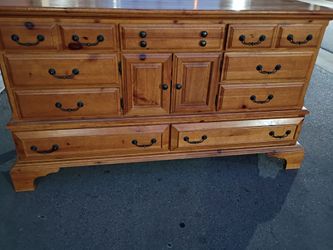 Dresser, 11 drawers, solid pine. 74x21x41" tall