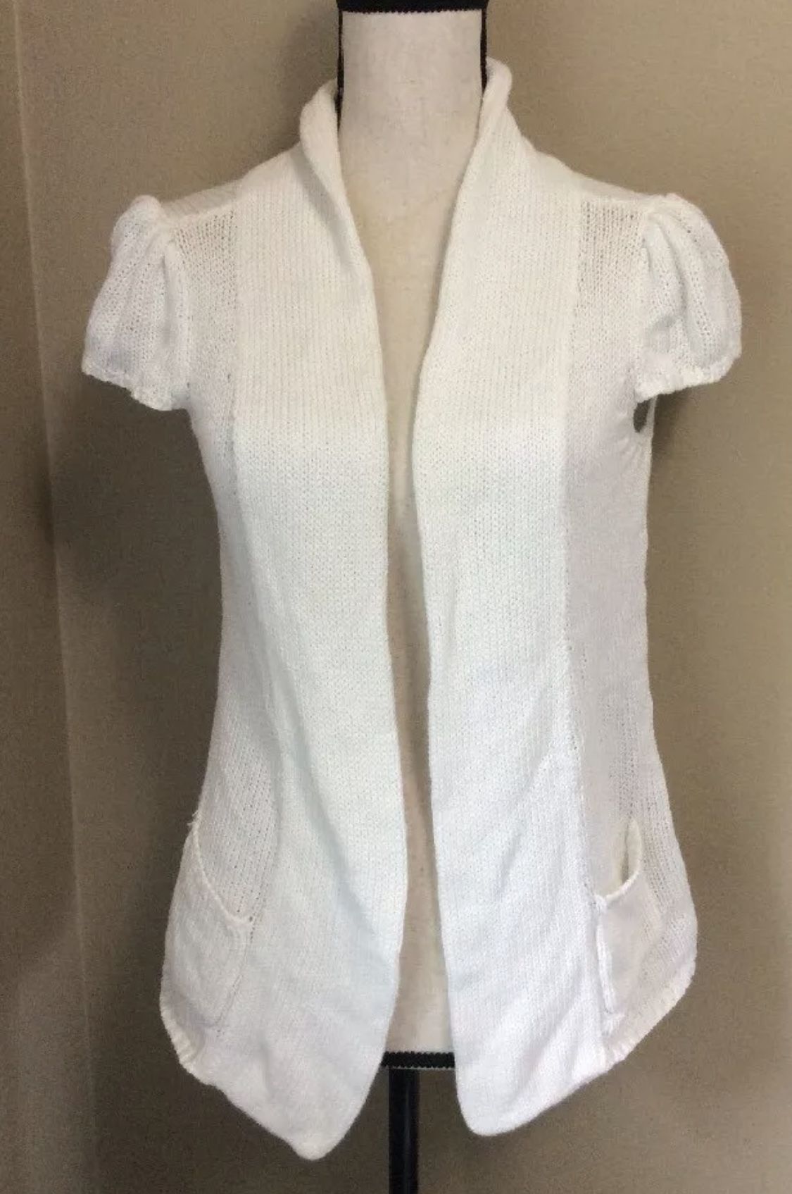 Worthington White Cotton Blend Knit Cardigan Sweater Vest sz M cap sleeves