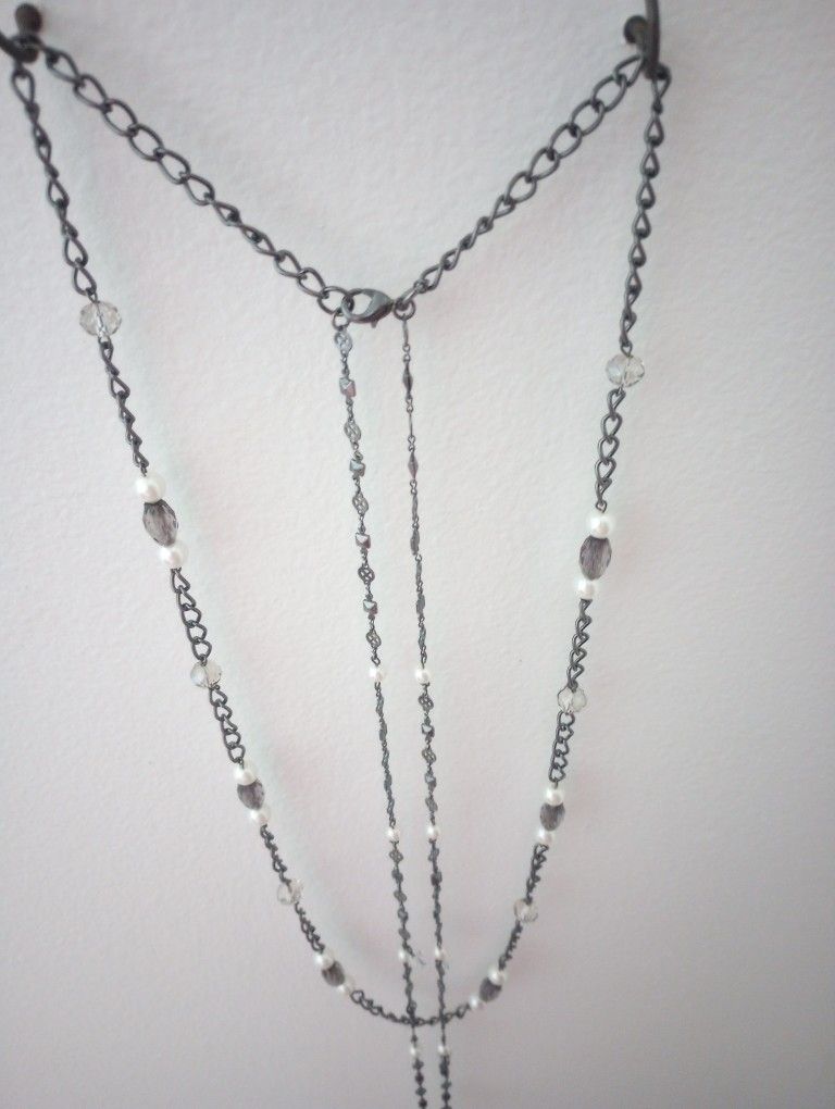 Premium Designs Double 18 Inch Chain With Black Beads Rhinestones And Pearls